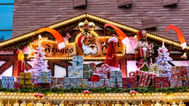Frankfurt Noel pazarı, Almanya Noel kabinleri Noel arka plan-Colorfully boyalı