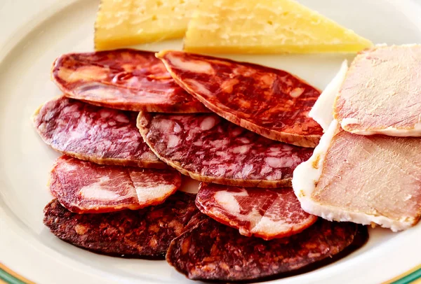 Uma Seleção Típica Carnes Frias Iberico Inclui Presunto Jamon Lombo — Fotografia de Stock