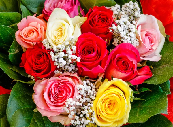 Bouquet Beautiful Red Yellow Pink White Roses — Stock Photo, Image