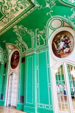 Bad Kissingen, Almanya 23 Ağustos 2018: Bad Kissingen Regentenbau - Zarif Yeşil Salon. Bavyera romantik Franconian Saale pitoresk dünyaca ünlü sağlık tesisi.