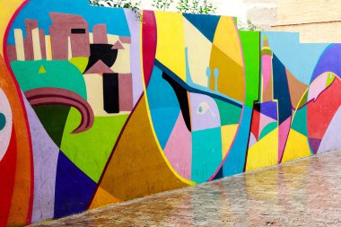 Malaga, İspanya- 28 Eylül 2018: Yahudi mahallesinde sanatçı Belin'in grafitisi (Plaza De La Juderia) 