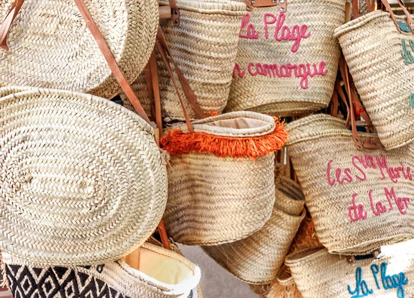 Shopping Straw Bags Saintes Maries Mer Camargue France — Stock Photo, Image