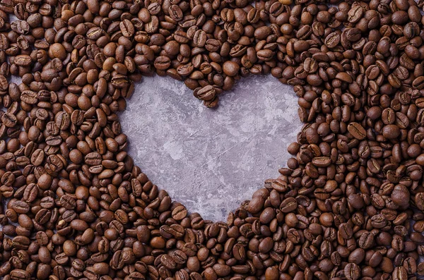 Corazón Café Granos Café Exponen Fondo Forma Corazón Concepto Amor — Foto de Stock