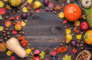 Karanlık sonbahar arka plan kopya alanı ile. Düz yatıyordu.