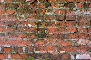 Eski, yıkık tuğla duvar. Arka plan.
