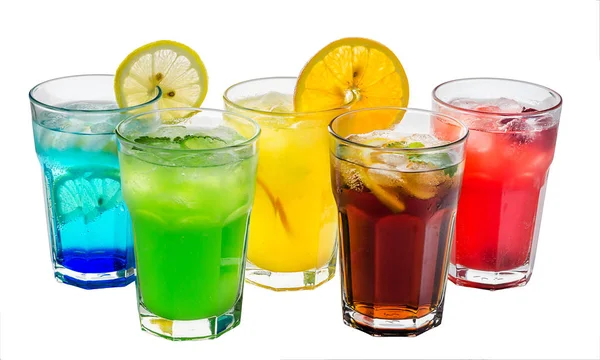 A group of cooling drinks on a white isolated background.