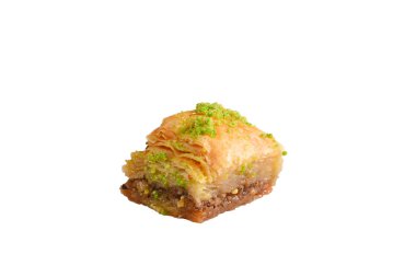 Beyaz arka planda fıstıklı baklava. Tatlı..