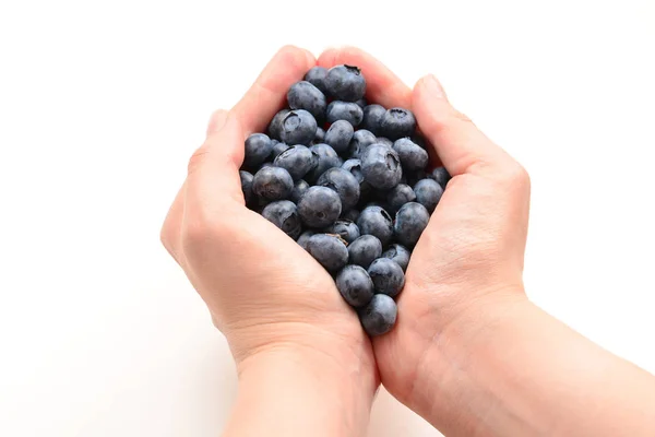 Bluepberry kept in hands isolated on white background. — Stock Photo, Image