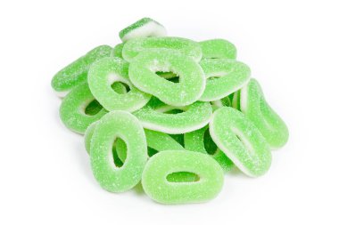 Yeşil sakızlı şekerler beyaz izole Yüzükler. Üst görünüm. Jelly SW