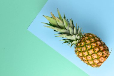 Mavi ve yeşil arka planda ananas. Boşluğu kopyala. 