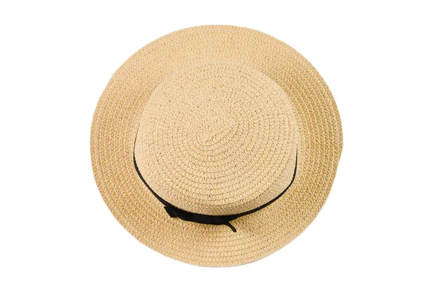 Sombrero de paja con lazo negro aislado sobre fondo blanco. — Foto de Stock