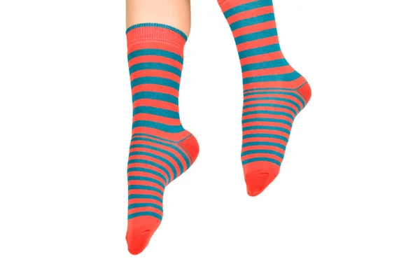 Woman in orange socks isolated on white background. Top view. — Stock Photo, Image