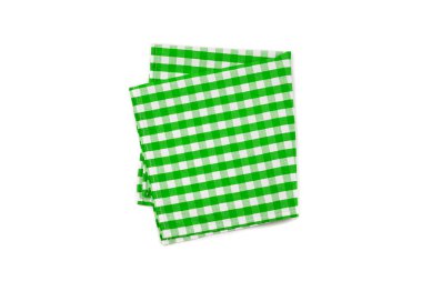 Yeşil peçete beyaz arka planda izole edilmiş. Boşluğu kopyala. 