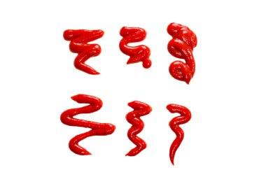 Ketçap sıçramaları beyaz arkaplanda izole edilmiş. 