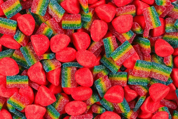 Diverse kleurrijke Gummy snoepjes. Bovenaanzicht. Jelly Sweets. — Stockfoto