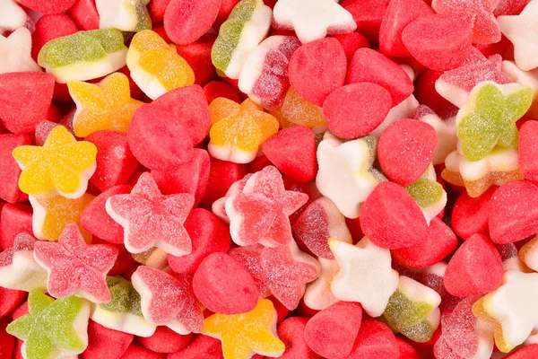 Blandade färgglada Gummy godis. Översta vyn. Gelégodis. — Stockfoto