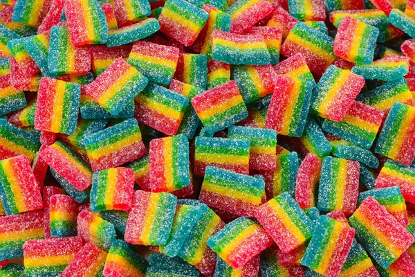Rainbow bonbons gommeux juteux fond. Vue de dessus. Bonbons en gelée . — Photo