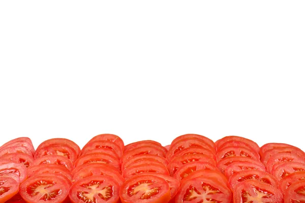 Tomatenhintergrund in Scheiben geschnitten. Ansicht von oben. — Stockfoto