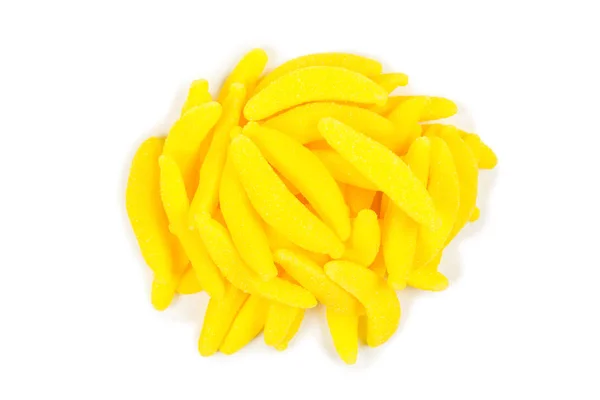 Dulciuri de banane suculente colorate, izolate pe alb. Gummy cand — Fotografie, imagine de stoc