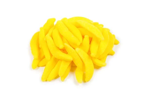 Saftiga färgglada gelé banan sötsaker isolerad på vitt. Gummigodis — Stockfoto