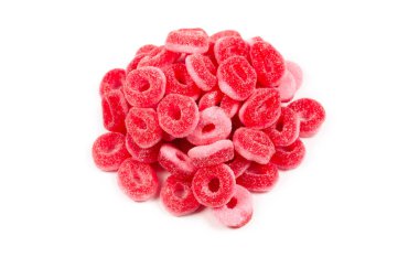 Jöle halkaları beyaz arka planda izole edilmiş. Pembe halkalar.. 