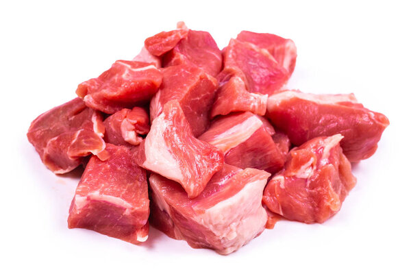 Fresh raw pork pieces isolated. 