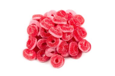 Jöle halkaları beyaz arka planda izole edilmiş. Pembe halkalar.. 