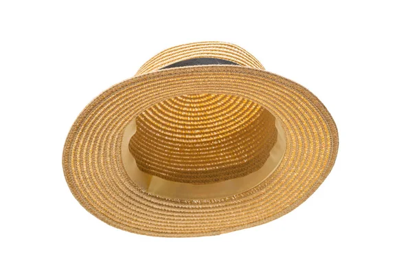 Straw Hat Black Bow Isolated White Background — Stock Photo, Image