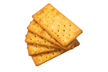 Beyaz üzerine tuz konmuş kraker. Üst görünüm.