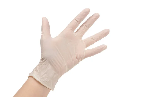 女人戴上白橡胶手套 与白种人隔离 — 图库照片