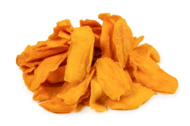 Tatlı mango dilimleri arka planda. Üst görünüm. 