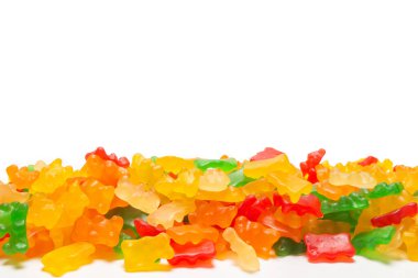 Jöleli terler beyaz arka planda izole edilmiş ayılar, kopyalama alanı. Üst görünüm.