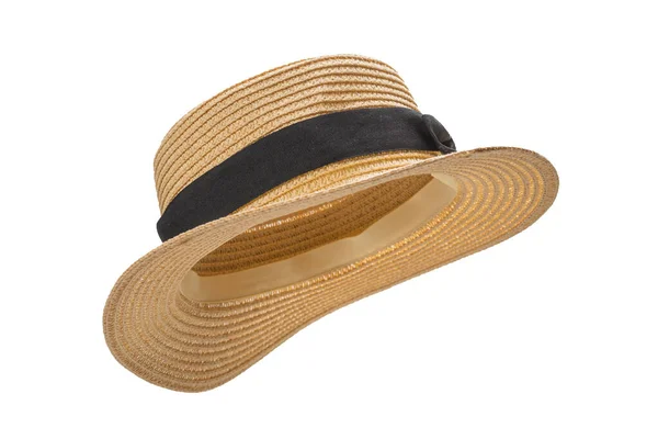 Siyah Pruvalı Hasır Şapka Beyaz Arkaplanda Izole — Stok fotoğraf