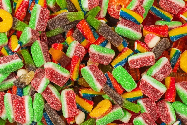 Verschiedene Leckere Gummibärchen Ansicht Von Oben Gelee Bonbons Hintergrund — Stockfoto