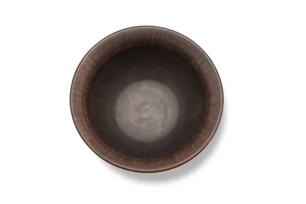 Keramik Leere Braune Schale Isoliert Auf Weißem Hintergrund — Stockfoto