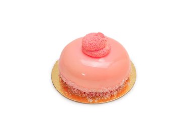 Beyaz arkaplanda pembe puding izole edilmiş.. 