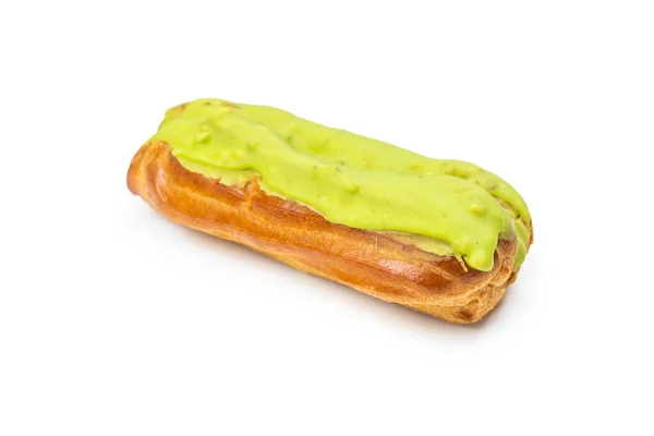 Verse Smakelijke Eclairs Witte Achtergrond Bovenaanzicht — Stockfoto