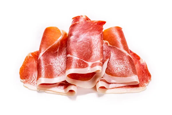 Thinly Sliced Jamon Isolated White Background Top View — Stock Photo, Image