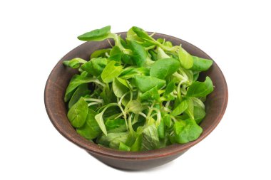 Beyaz arka planda püre salatası. Üst görünüm. 