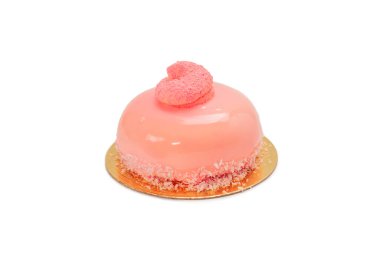Beyaz arkaplanda pembe puding izole edilmiş.. 