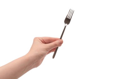 Beyaz arka planda elle izole edilmiş bir kadın..