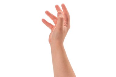 Beyaz arka planda erkek el izole edildi. 