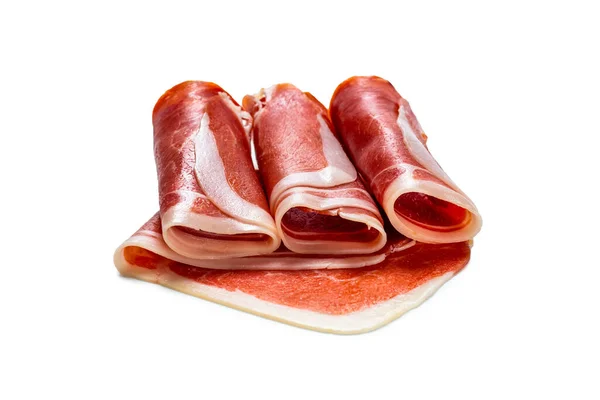 Thinly Sliced Jamon Isolated White Background Top View — Stock Photo, Image