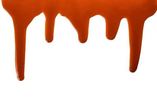 Background Flowing Caramel Sauce Isolated White Copy Space — Stock Photo, Image