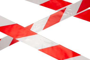 Beyaz arkaplanda kırmızı ve beyaz güvenlik hattı izole edildi. 