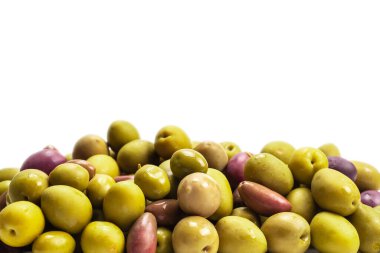 Lezzetli zeytin arkaplanı. Üst görünüm. 