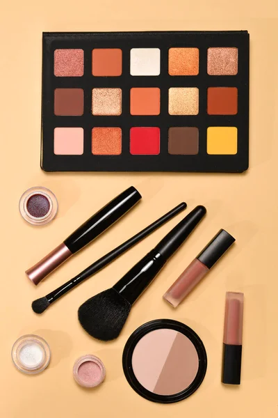 Produits Maquillage Professionnels Avec Produits Cosmétiques Beauté Ombres Paupières Pigments — Photo