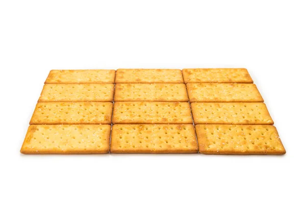 Cracker Mit Salz Isoliert Auf Weiß Ansicht Von Oben — Stockfoto