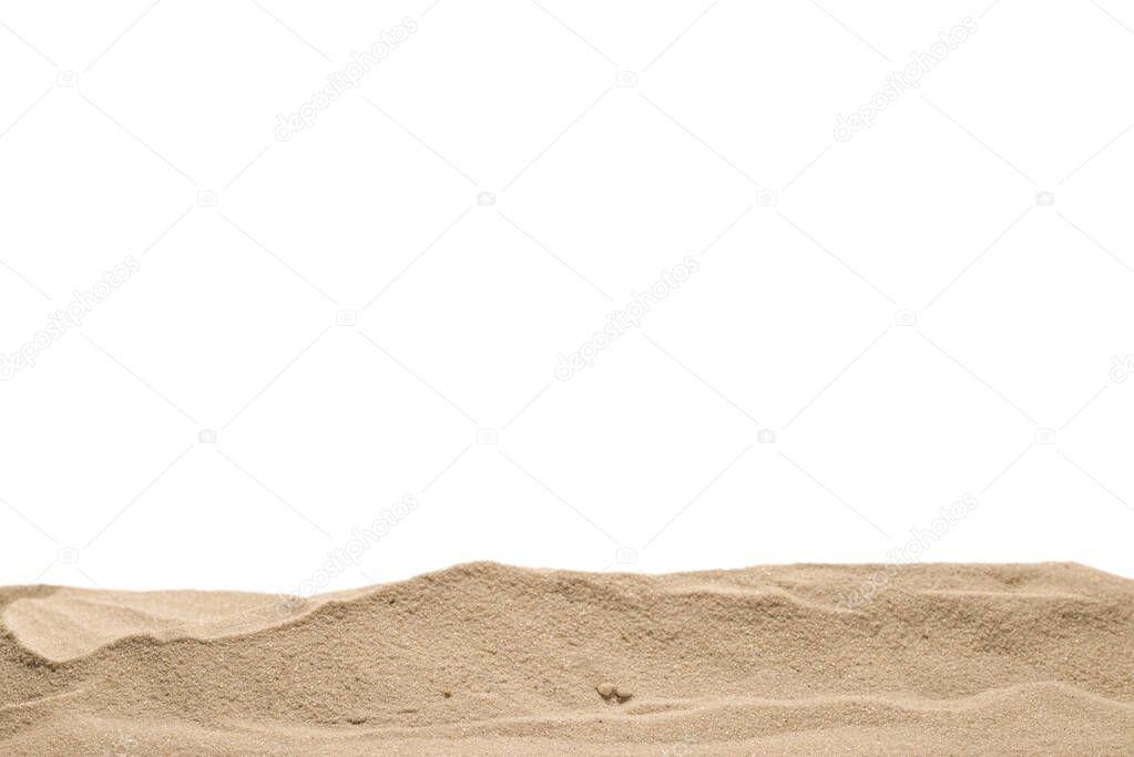 Sand texture closeup. Sand isolated on white background.