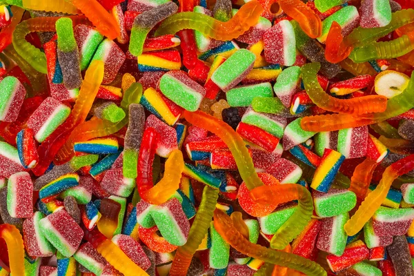 Różne Smakowite Gumowe Cukierki Widok Góry Galaretki Słodycze Tło — Zdjęcie stockowe